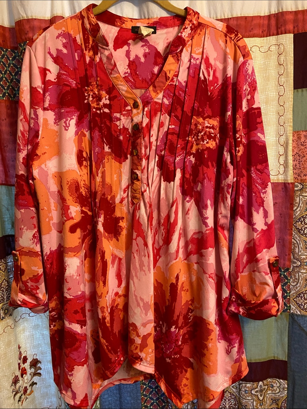 Cocomo Pink & Red Watercolor Print Top